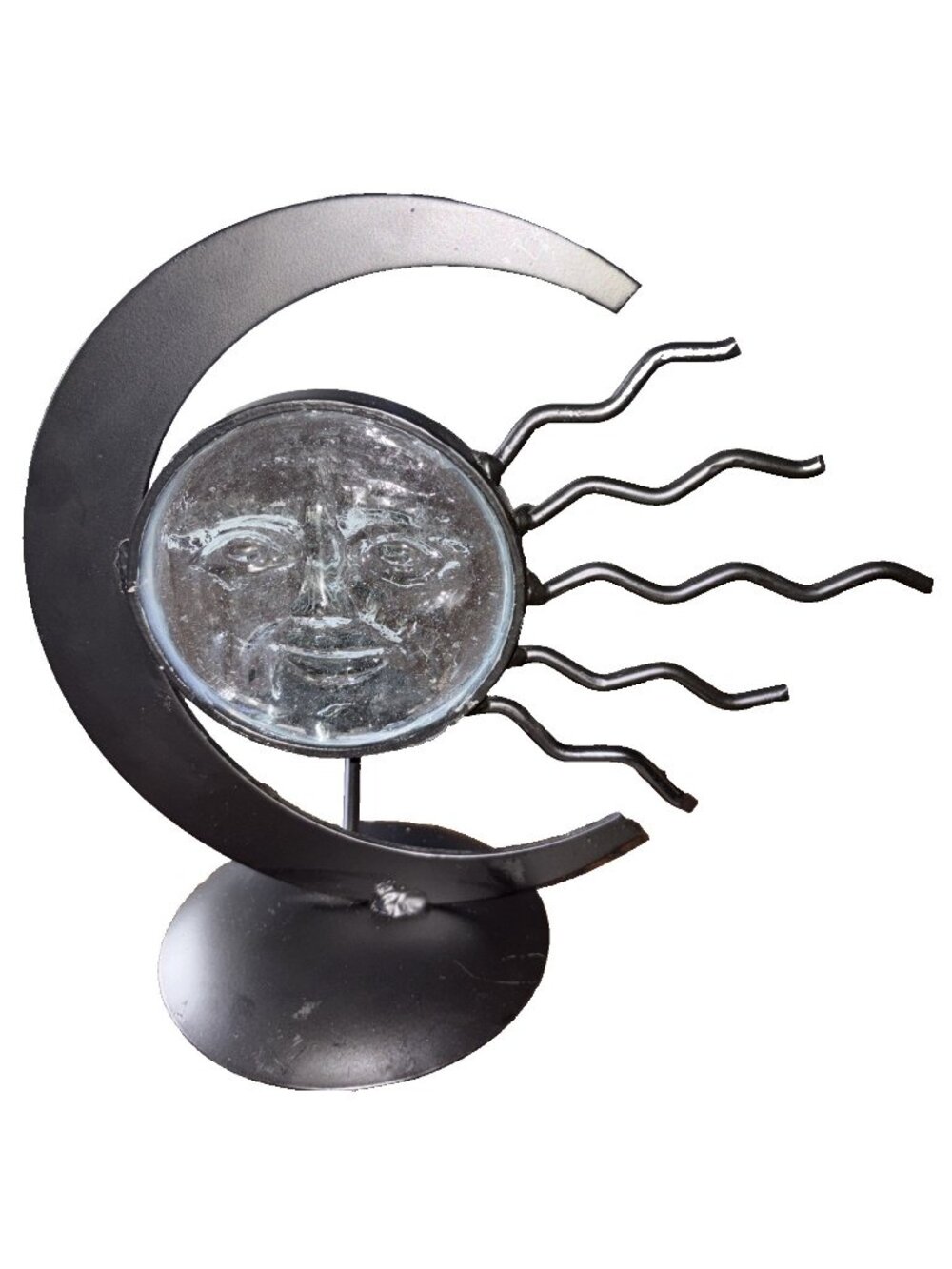Vintage Molded Glass Goddess Celestial Sun Moon Candle Holder Whimsy Goth 9x9